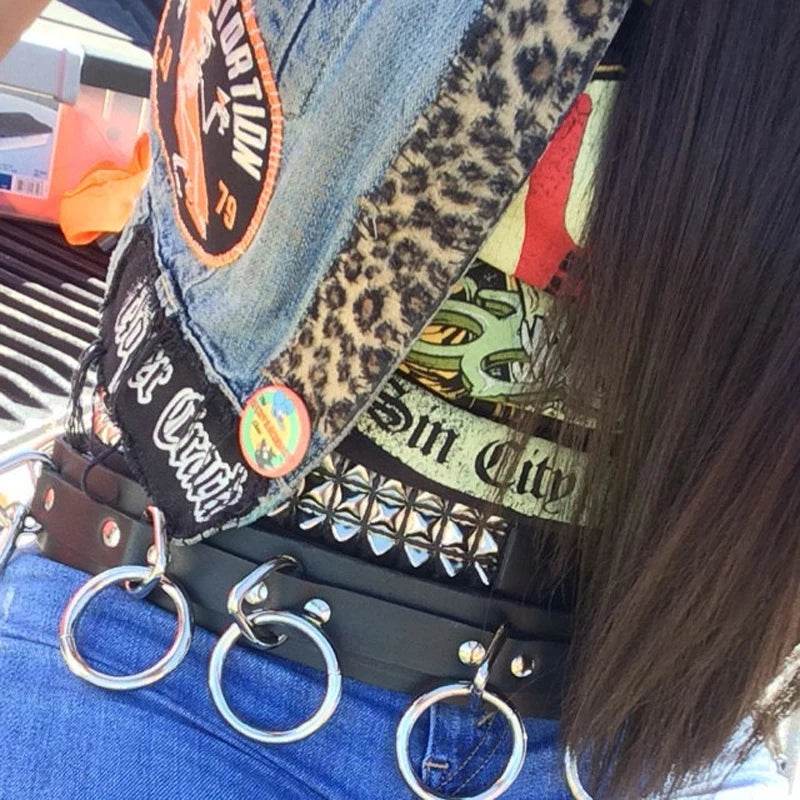 Handmade Punk Gothic Leather Waist Belt: Unisex Steampunk Style with Metal Circles - Stylemein
