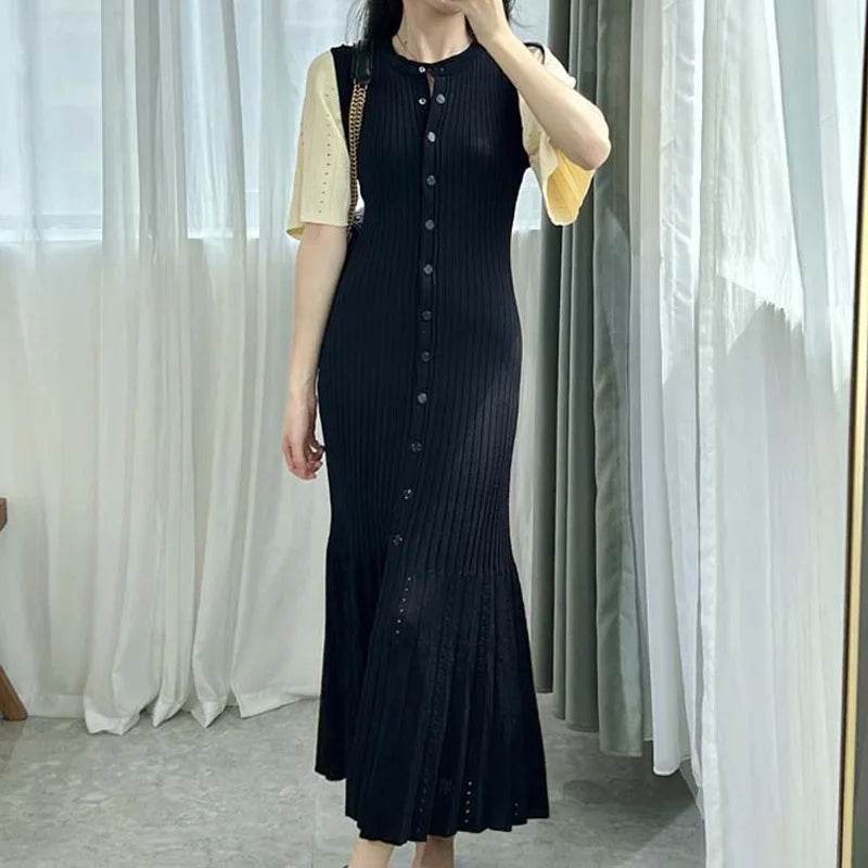 Stylemein - French Elegant Knitted Mermaid Dress – Slim Fit Hollow Design with Fish Tail Hem