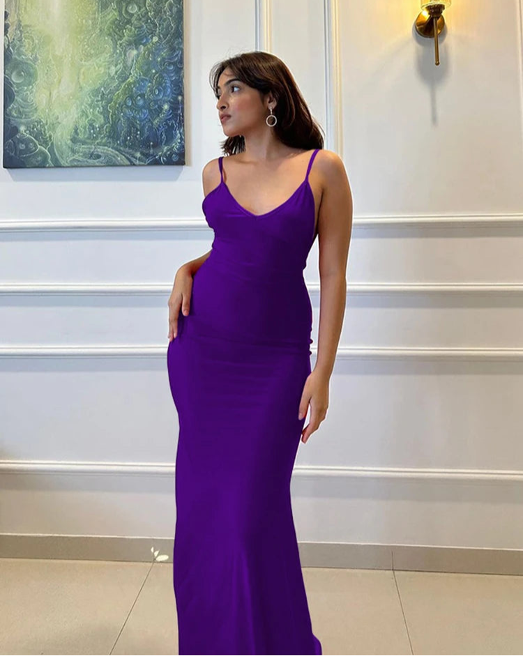 Elegant Backless Evening Maxi Dress – V-Neck Sleeveless Mermaid Prom Gown