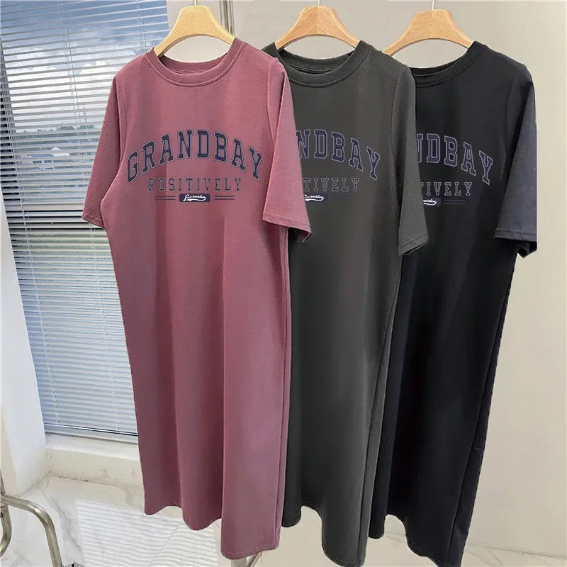 Women’s Plus Size Letter Print Dress – Casual Summer Loose Fit.