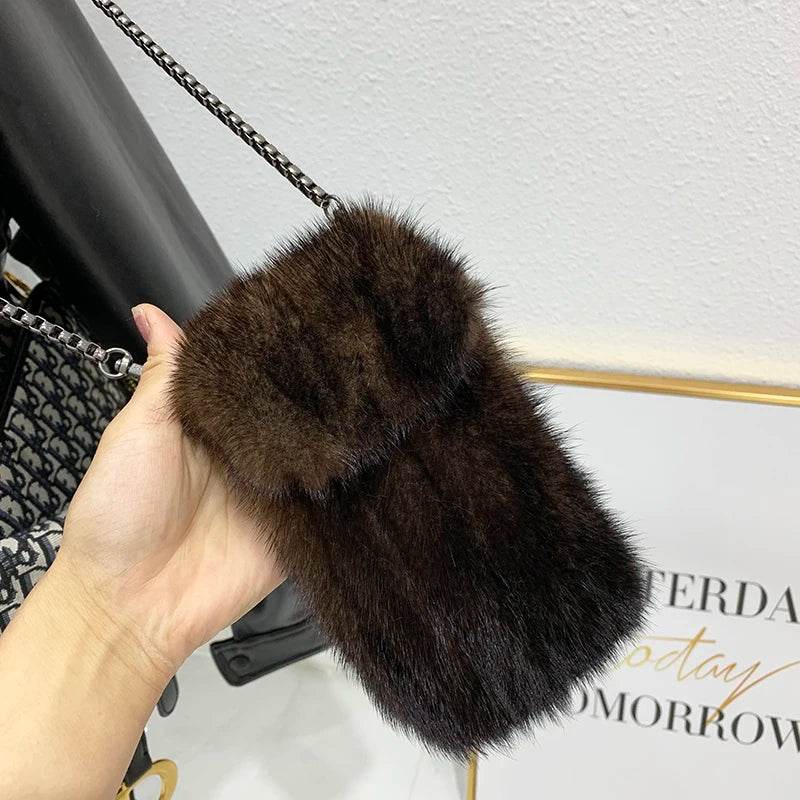 Luxurious Real Mink Fur Crossbody Bag: Winter Chic for Women