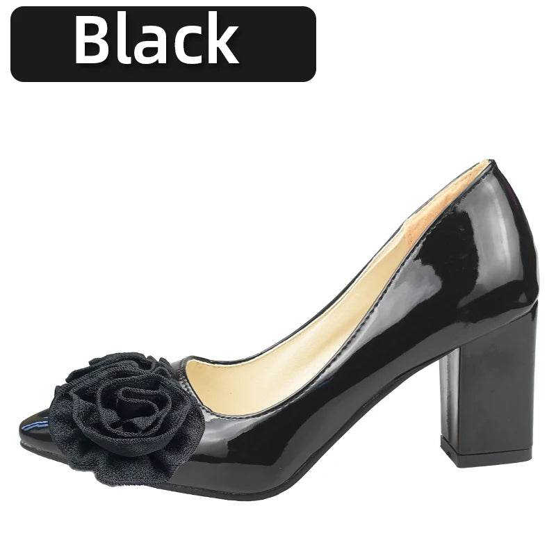 7cm Square Heels – Orange Rose Flower Pumps, Pointed Toe Dress Shoes, Size 30–50 - Stylemein