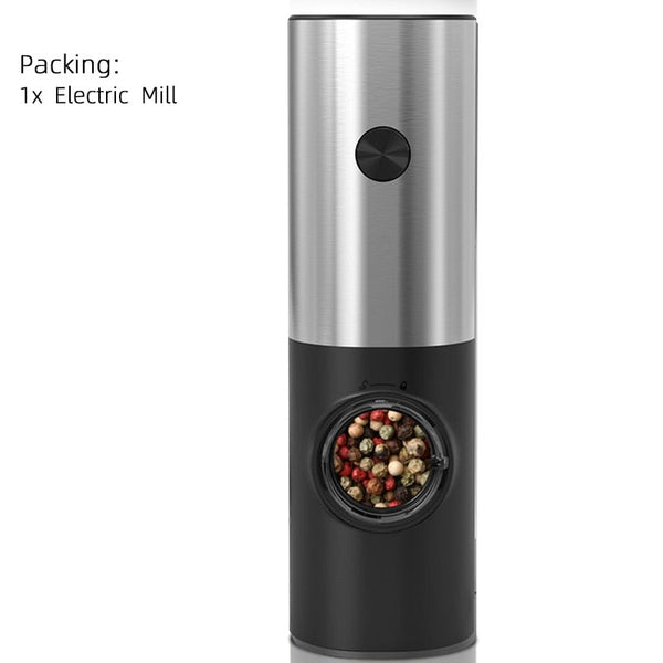 Electric Pepper Grinder and Salt Mill- Battery Operated One-Handed Spice  Dispenser w LED Light & Adjustable Coarseness- Premium Kitchen Upgrade w