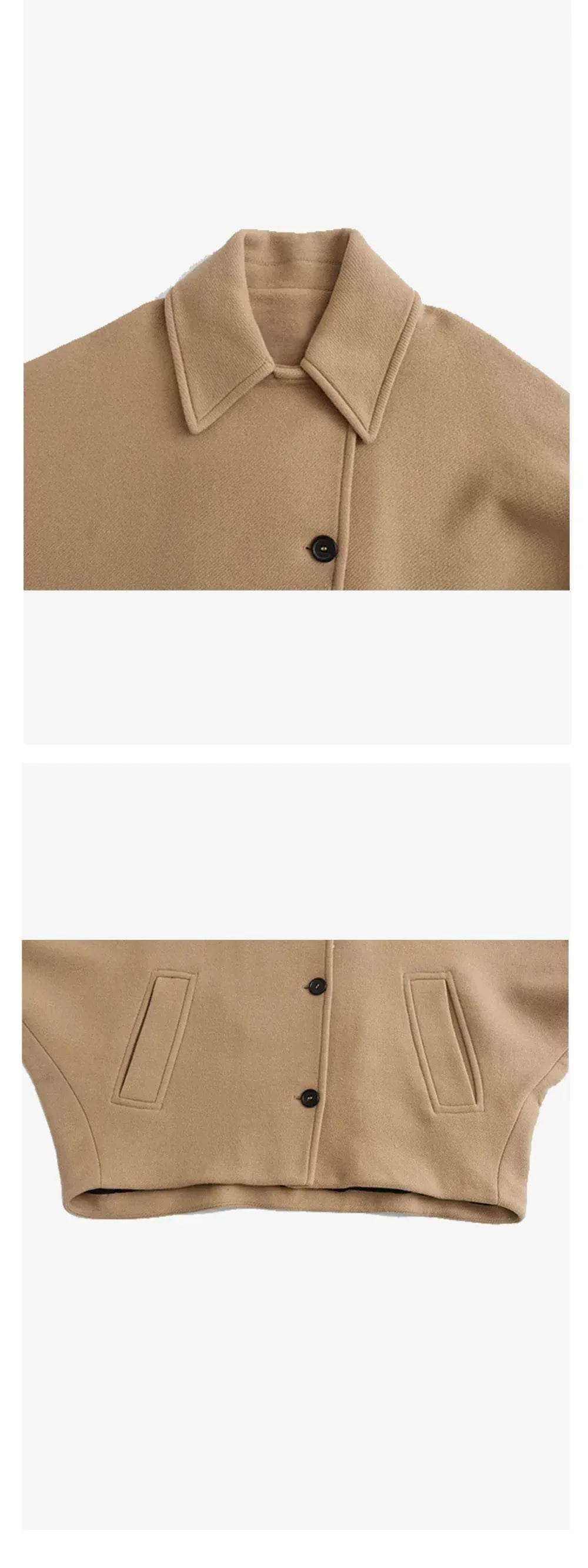 Chic Polo Neck Short Blended Coat: Winter's Essential Cloak Sleeve Top - Stylemein