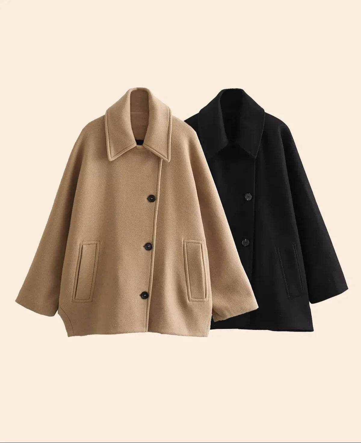 Chic Polo Neck Short Blended Coat: Winter's Essential Cloak Sleeve Top - Stylemein