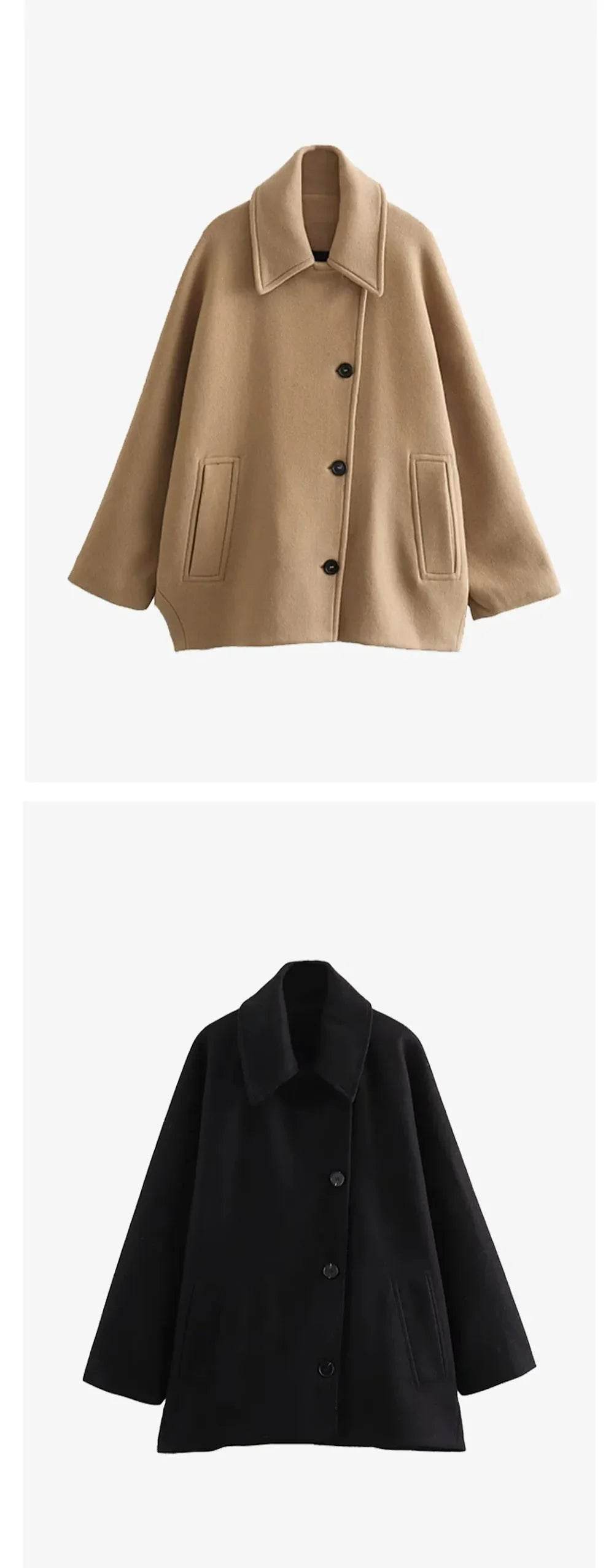 Chic Polo Neck Short Blended Coat: Winter's Essential Cloak Sleeve Top - Stylemein