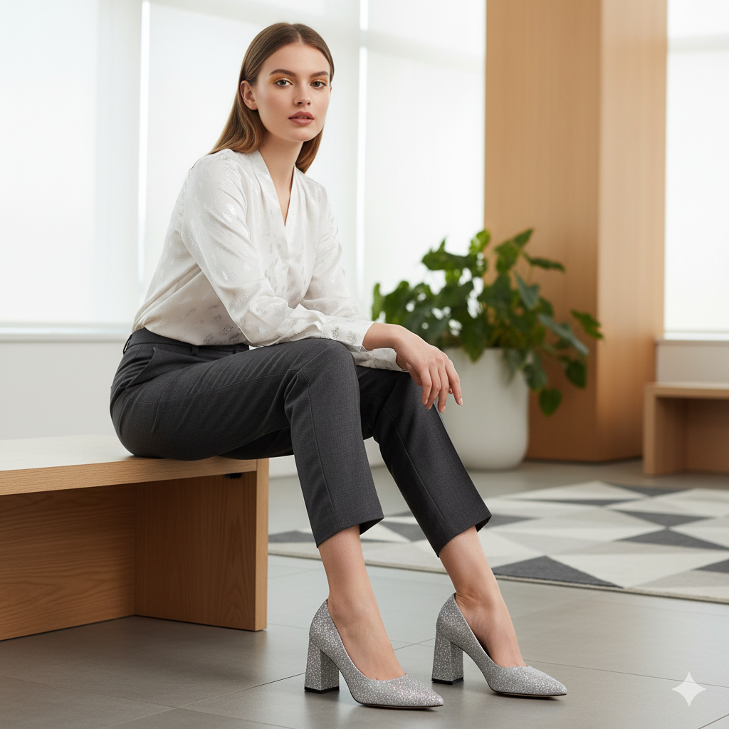 7cm Square Heel Patent Leather Pumps – Dark Green Floral Pointed Toe Shoes