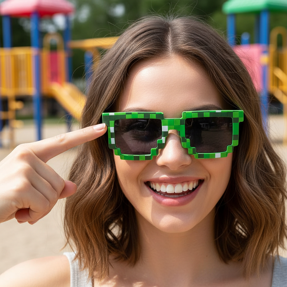 Pixel Sunglasses – Fun Mosaic Creeper Glasses for Kids and Teens