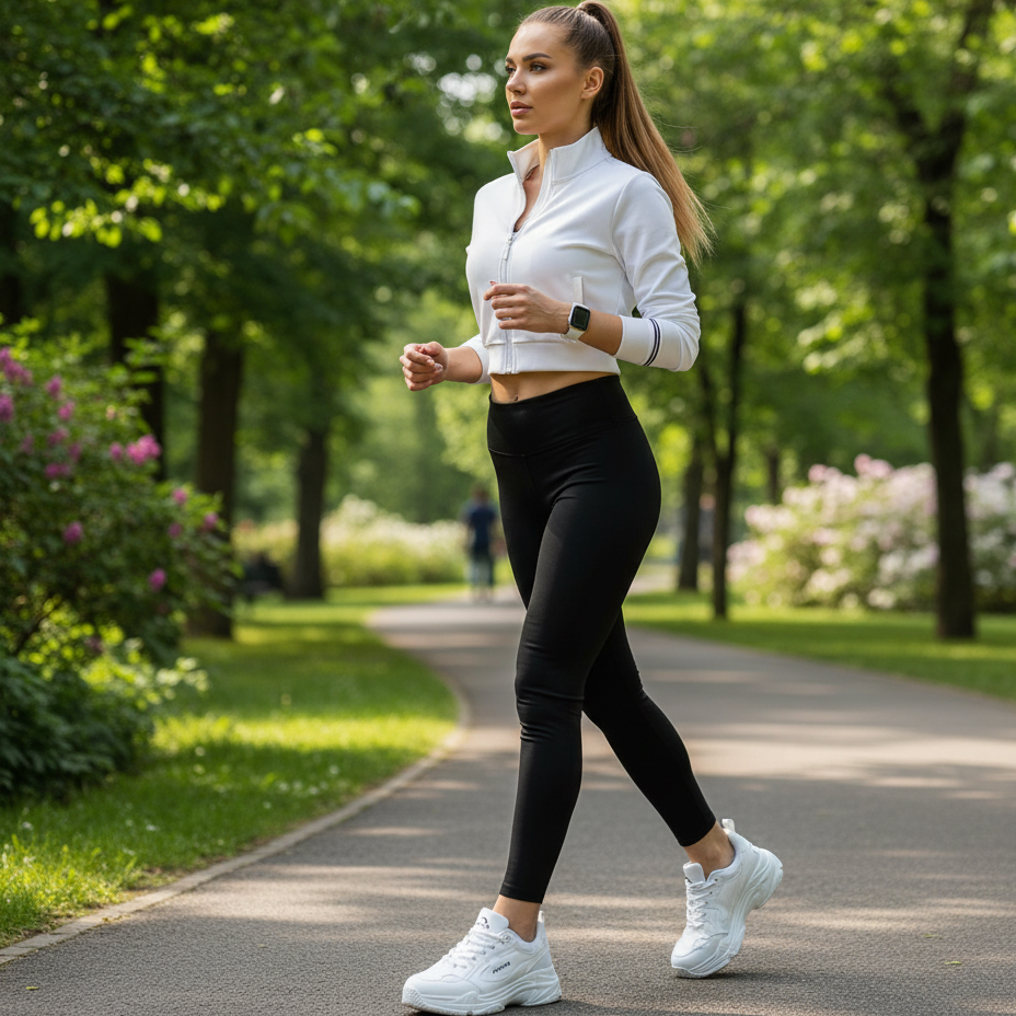 Woman jogging in a park on a sunny day