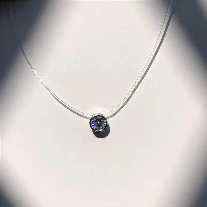 Stylemein - Invisible Pearl Crystal Necklace – Square Zircon Pendant for Women
