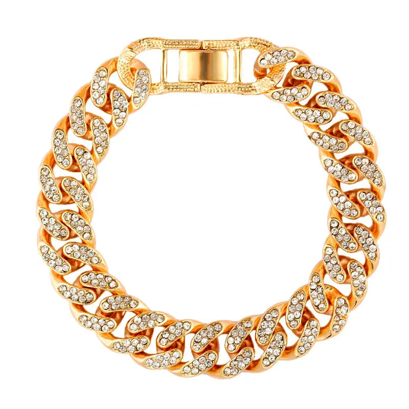 12mm Iced Out Cuban Link Chain Bracelet Gold Silver for Men & Women