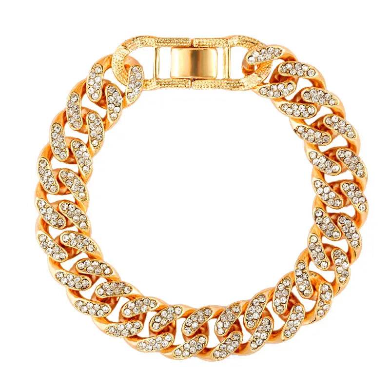 Stylemein - 12mm Iced Out Cuban Link Chain Bracelet Gold Silver for Men & Women