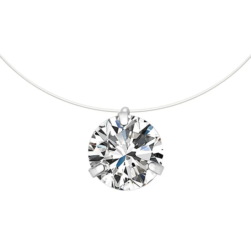 Invisible Pearl Crystal Necklace – Square Zircon Pendant for Women