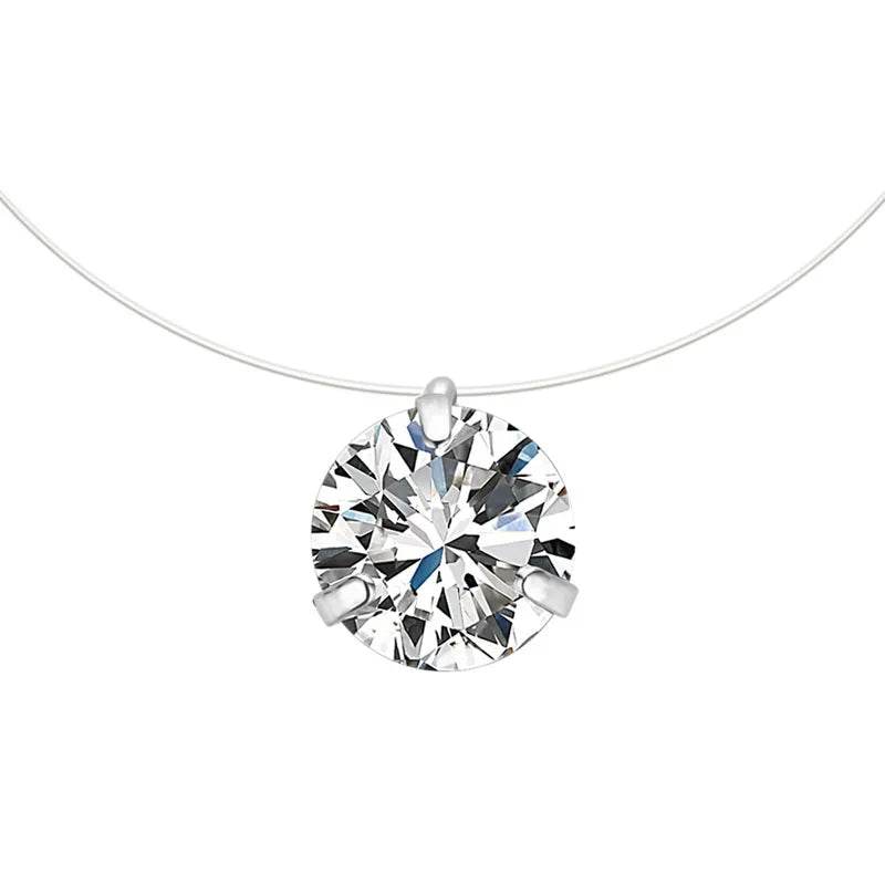Stylemein - Invisible Pearl Crystal Necklace – Square Zircon Pendant for Women