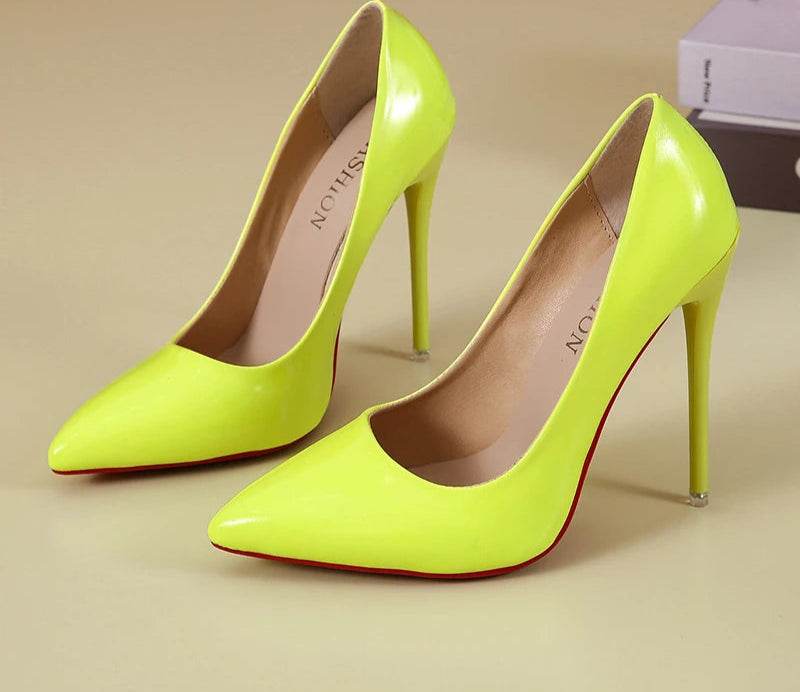 12cm Patent Leather Stiletto Heels – Pointed Toe Florescence Pumps for Office & Spring Events - Stylemein
