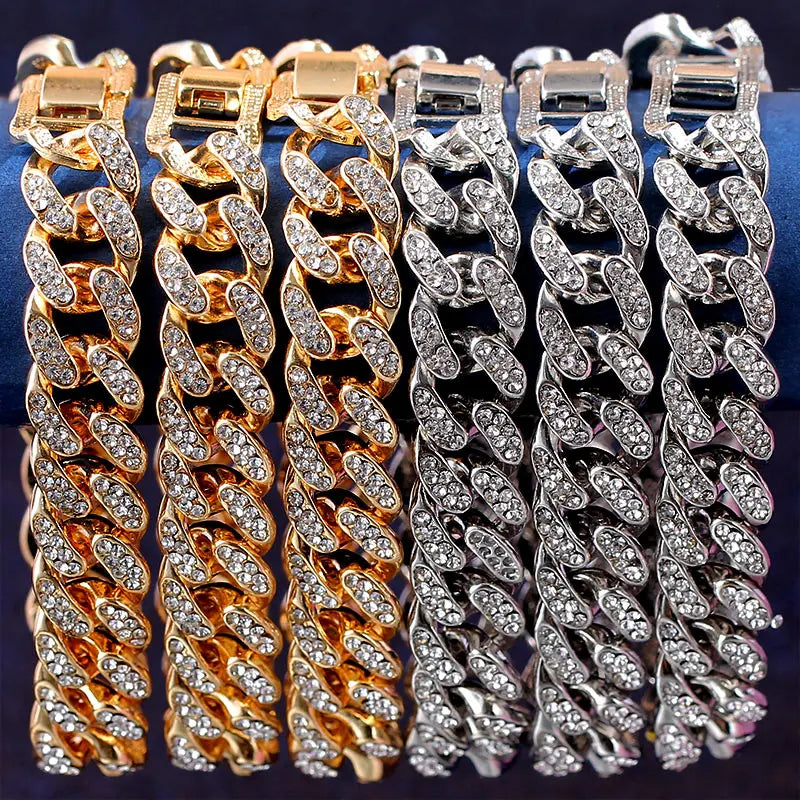 12mm Iced Out Cuban Link Chain Bracelet Gold Silver for Men & Women