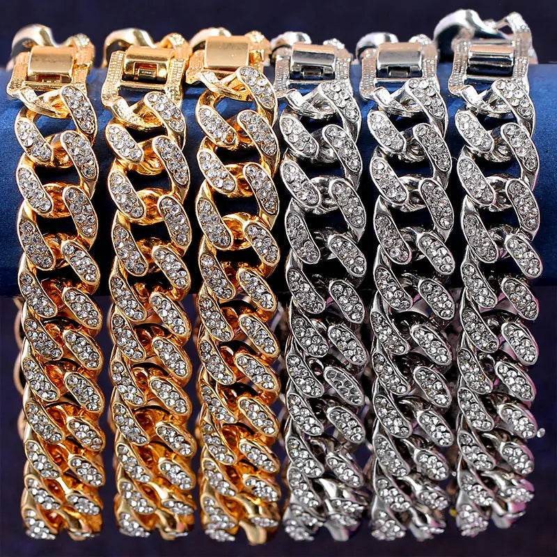 Stylemein - 12mm Iced Out Cuban Link Chain Bracelet Gold Silver for Men & Women