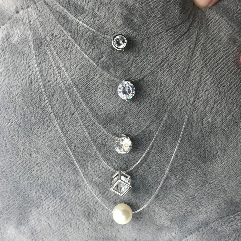 Invisible pearl zircon necklace

