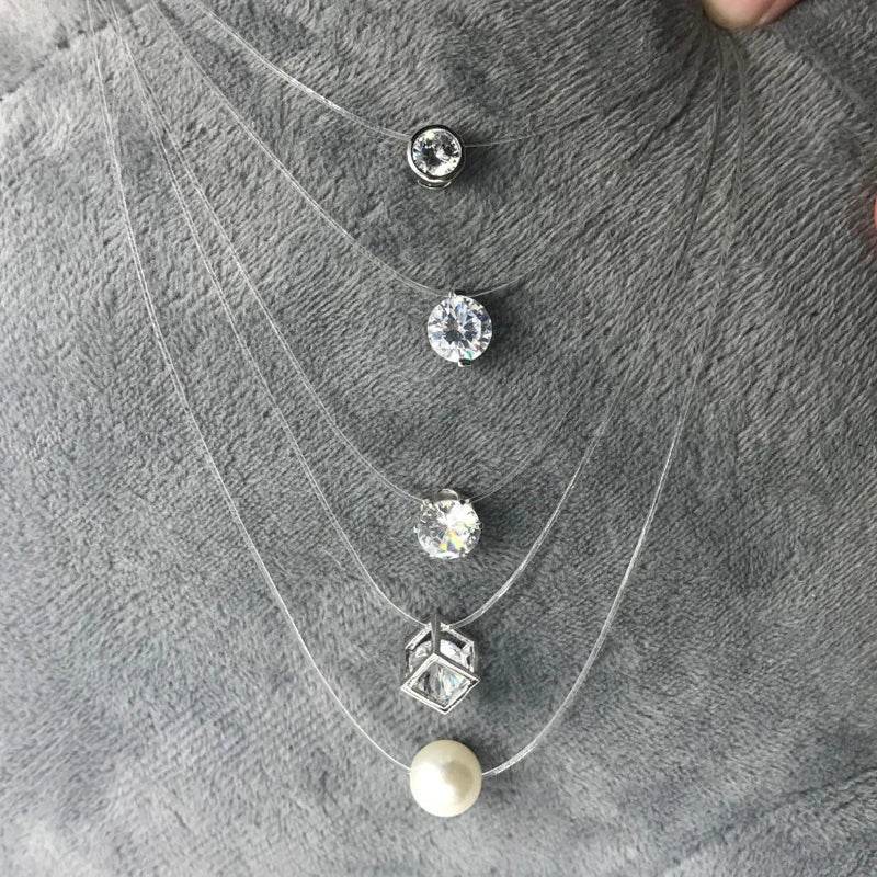 Invisible pearl zircon necklace

