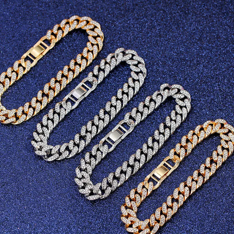 12mm Iced Out Cuban Link Chain Bracelet Gold Silver for Men & Women