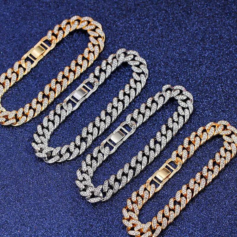 Stylemein - 12mm Iced Out Cuban Link Chain Bracelet Gold Silver for Men & Women