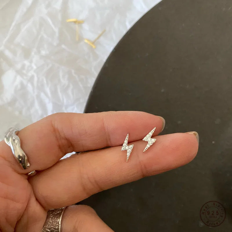 925 Sterling Silver Lightning Stud Earrings for Women