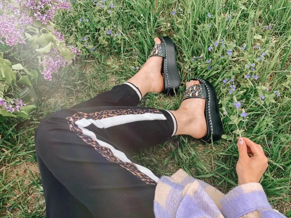 Rhinestone Platform Slides – Wedge Sandals with Gemstones & Beaded Straps for Summer Beach Style - Stylemein