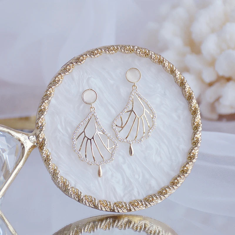 14K Gold Leaf Stud Earrings – Cubic Zirconia Wedding Jewelry