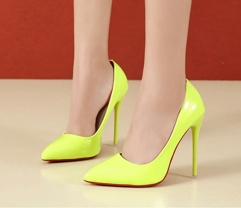 12cm Patent Leather Stiletto Heels – Pointed Toe Florescence Pumps for Office & Spring Events - Stylemein