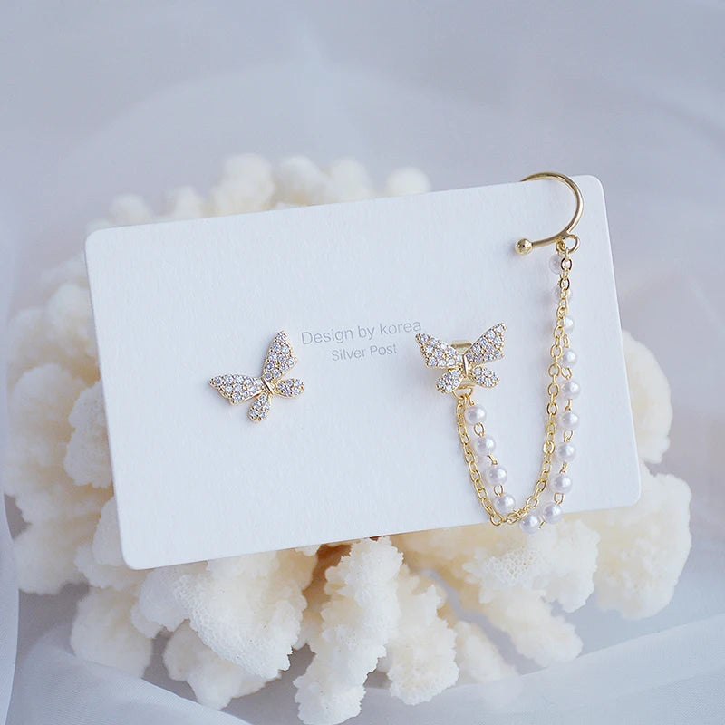 14K Gold Leaf Stud Earrings – Cubic Zirconia Wedding Jewelry