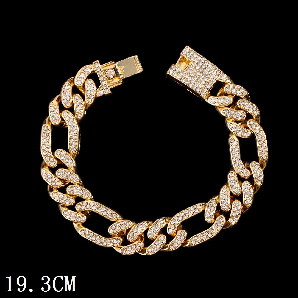 12mm Iced Out Cuban Link Chain Bracelet Gold Silver for Men & Women