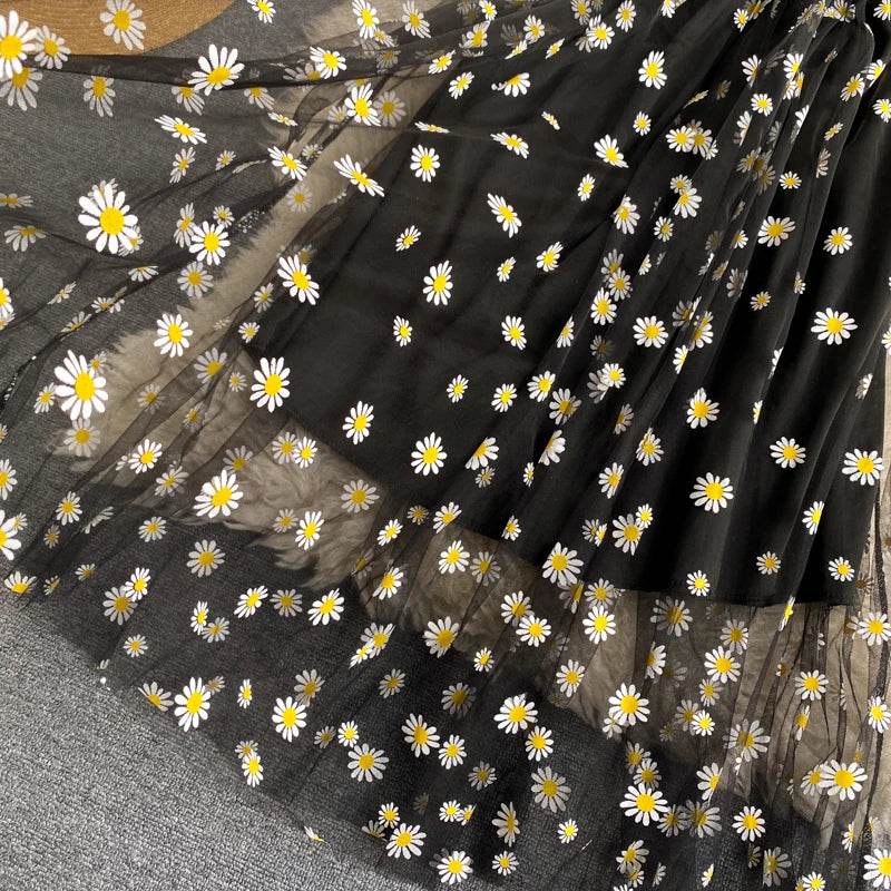 Daisy Flower Print Mesh Party Dress | Summer Spaghetti Strap Midi Dress | Beach Vacation Vestidos - Stylemein