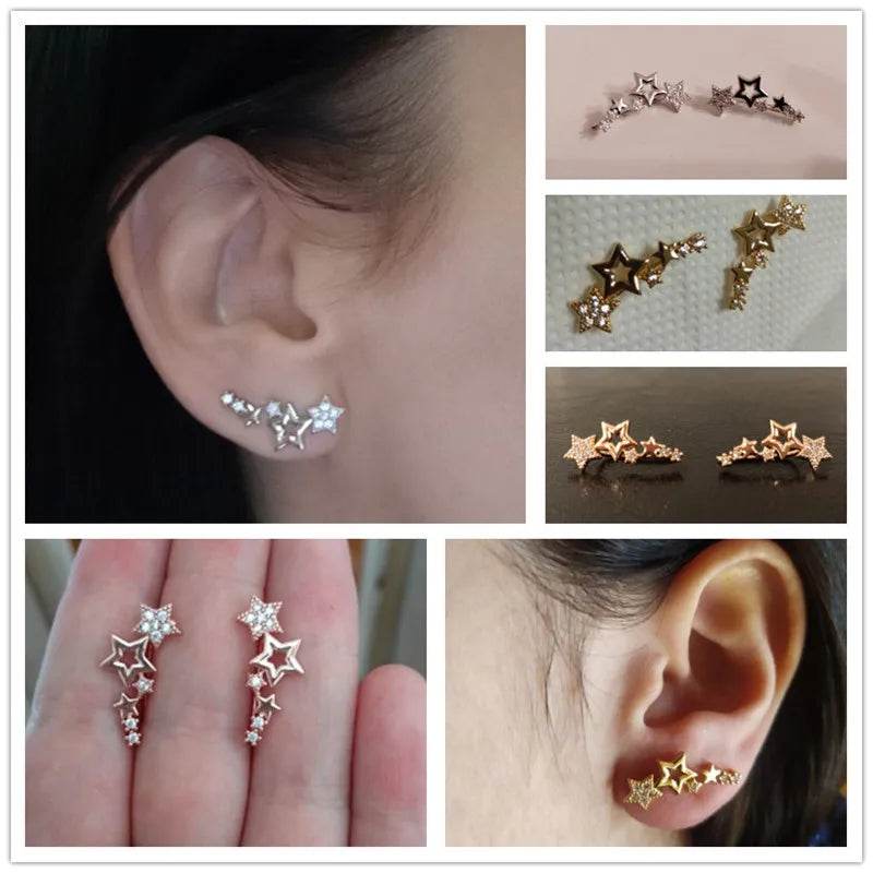 Stylemein - Star Drop Earrings for Women – Shiny White Zircon Dangle Jewelry