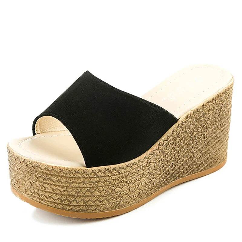 9cm Wedge Platform Slides – Summer Flip Flops, High Heel Beach Slippers, Casual Slip-On Shoes - Stylemein
