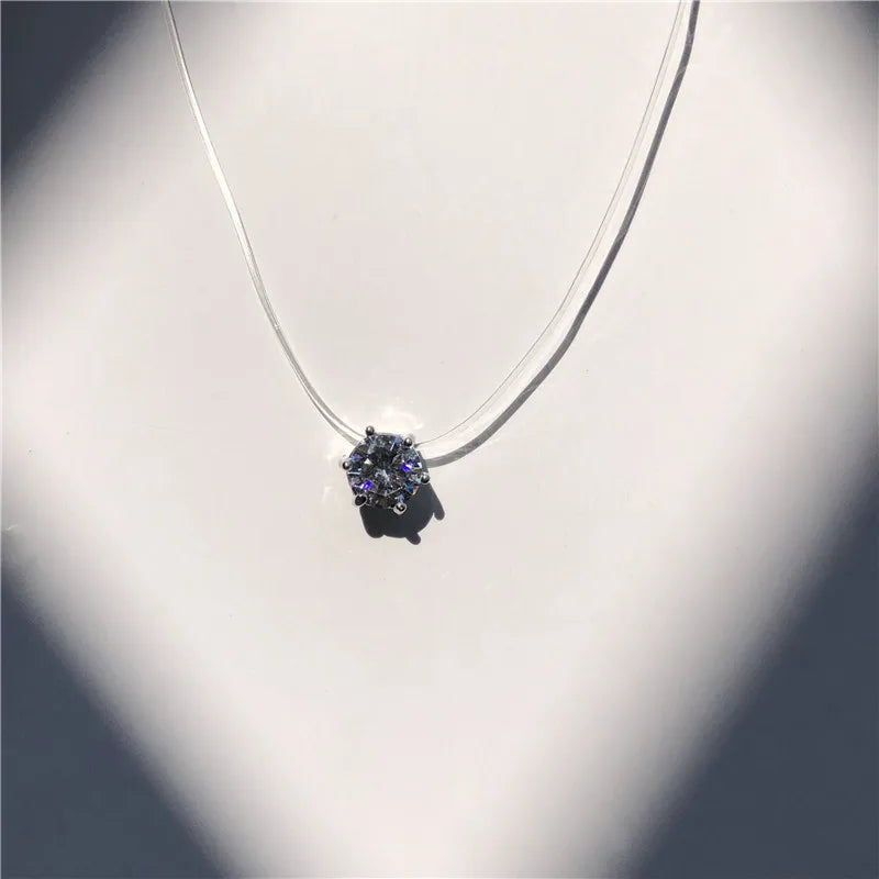 Invisible Pearl Crystal Necklace – Square Zircon Pendant for Women