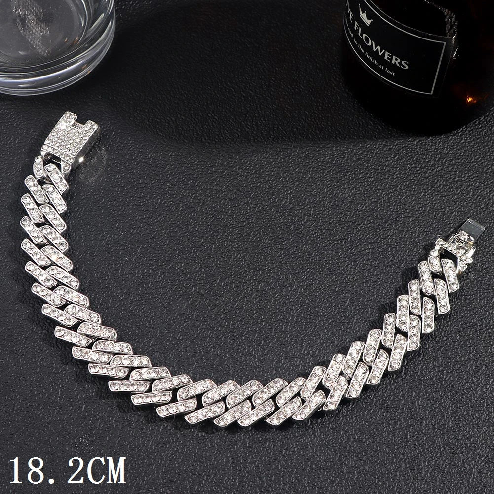 12mm Iced Out Cuban Link Chain Bracelet Gold Silver for Men & Women