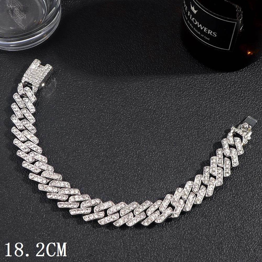 Stylemein - 12mm Iced Out Cuban Link Chain Bracelet Gold Silver for Men & Women