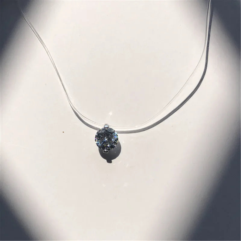 Invisible Pearl Crystal Necklace – Square Zircon Pendant for Women