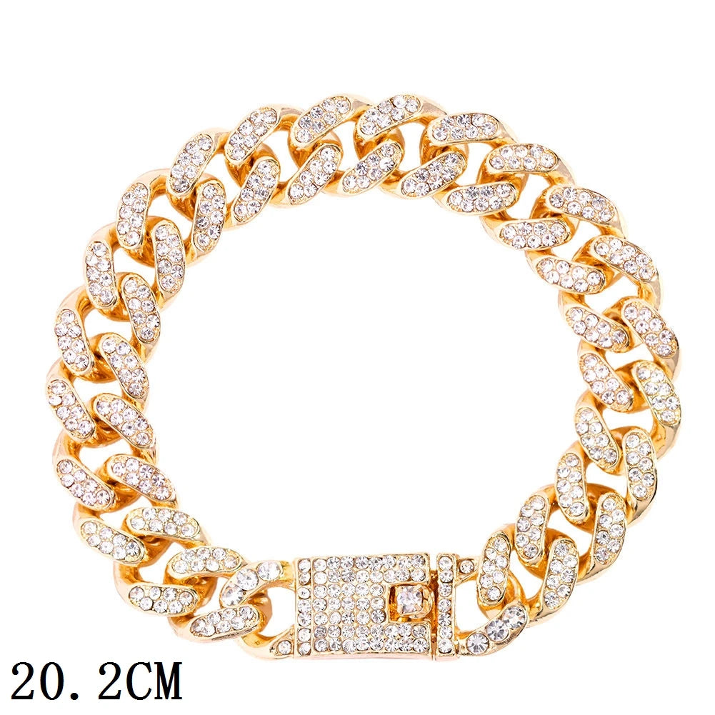 12mm Iced Out Cuban Link Chain Bracelet Gold Silver for Men & Women