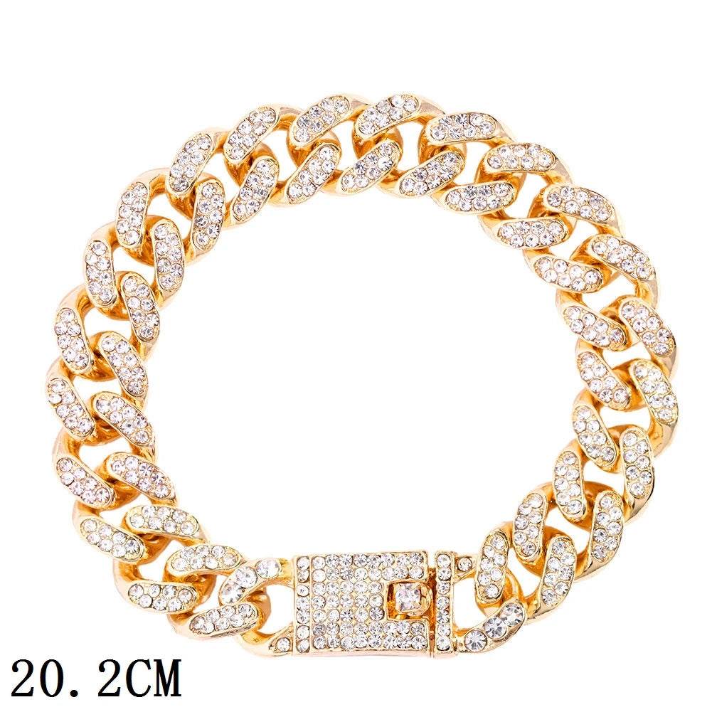 Stylemein - 12mm Iced Out Cuban Link Chain Bracelet Gold Silver for Men & Women