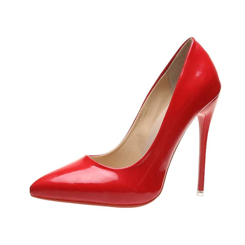 12cm Patent Leather Stiletto Heels – Pointed Toe Florescence Pumps for Office & Spring Events - Stylemein