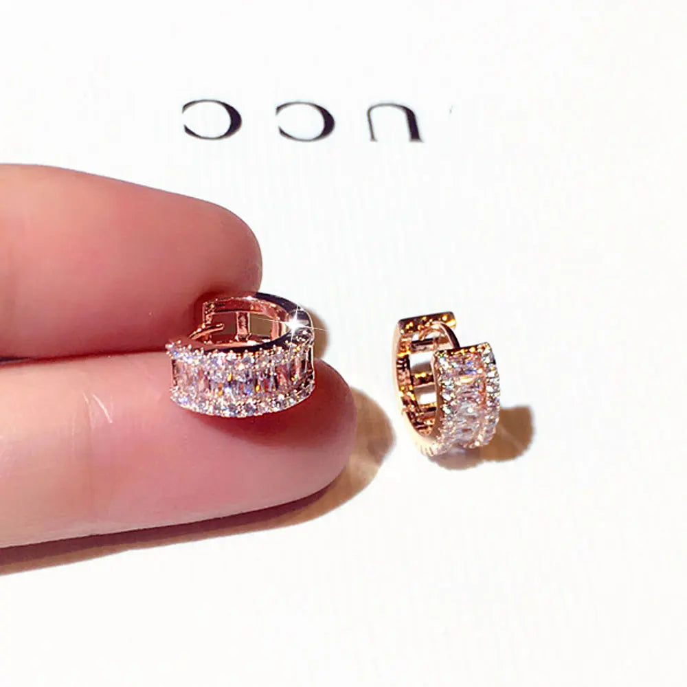 JUWANG Minimalist Rhinestone Round Stud Earrings for Women