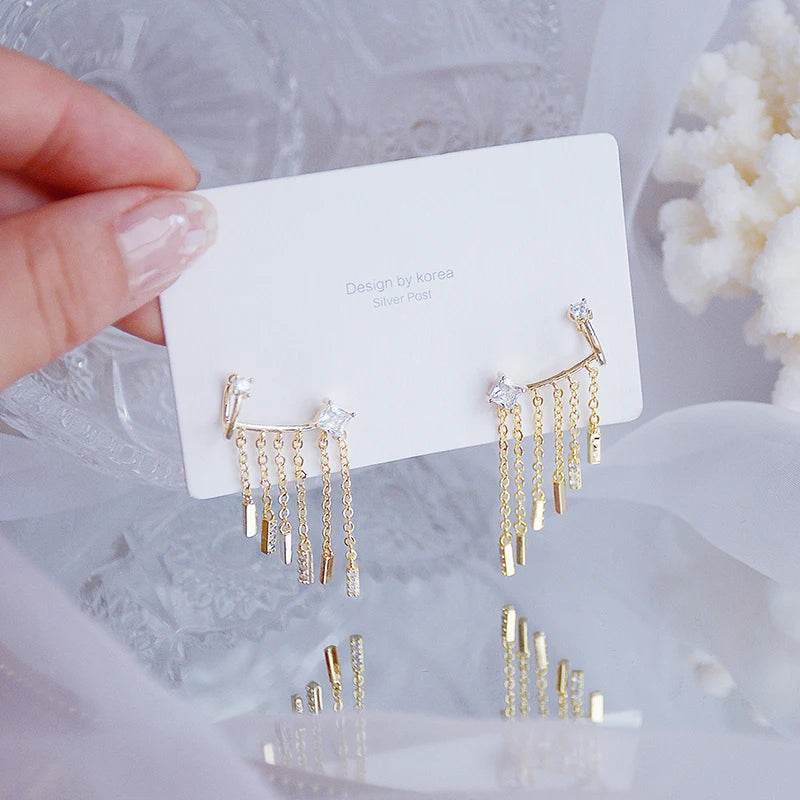 Stylemein - 14K Gold Leaf Stud Earrings – Cubic Zirconia Wedding Jewelry