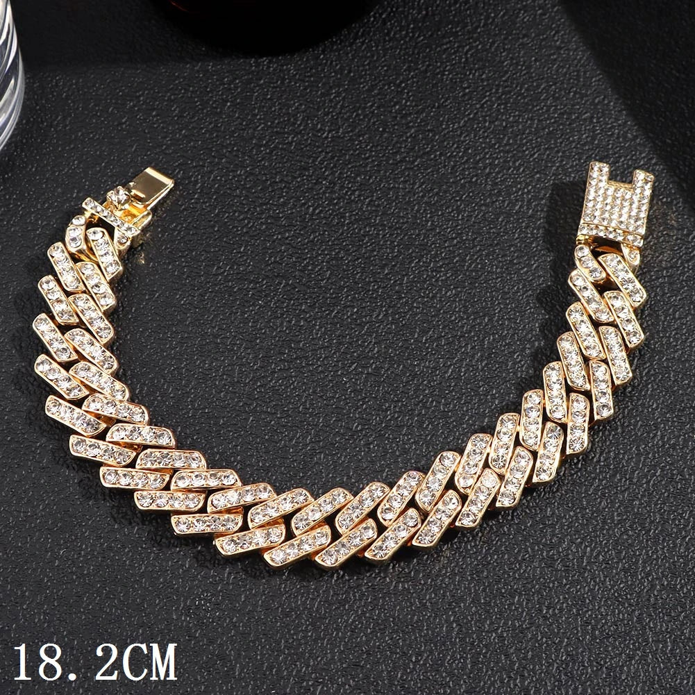 12mm Iced Out Cuban Link Chain Bracelet Gold Silver for Men & Women