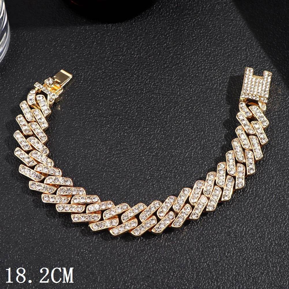 Stylemein - 12mm Iced Out Cuban Link Chain Bracelet Gold Silver for Men & Women