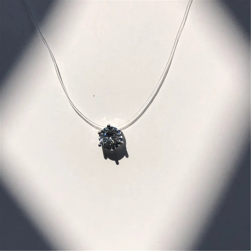 Invisible Pearl Crystal Necklace – Square Zircon Pendant for Women