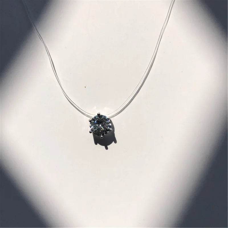 Stylemein - Invisible Pearl Crystal Necklace – Square Zircon Pendant for Women