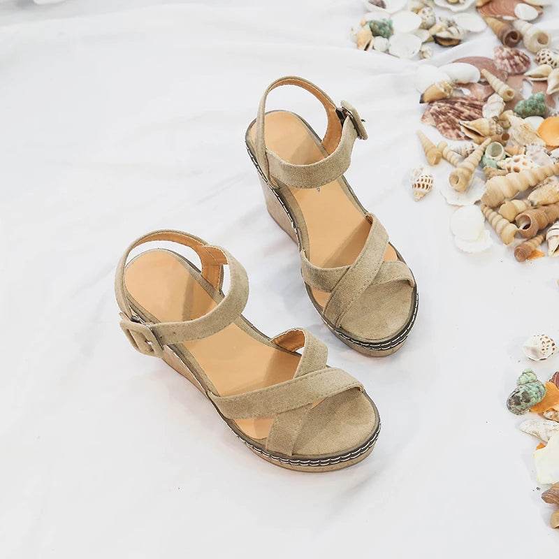 Super High Heel Peep Toe Wedge Sandals – 10cm Platform, Buckle Strap, Summer Fashion Shoes - Stylemein