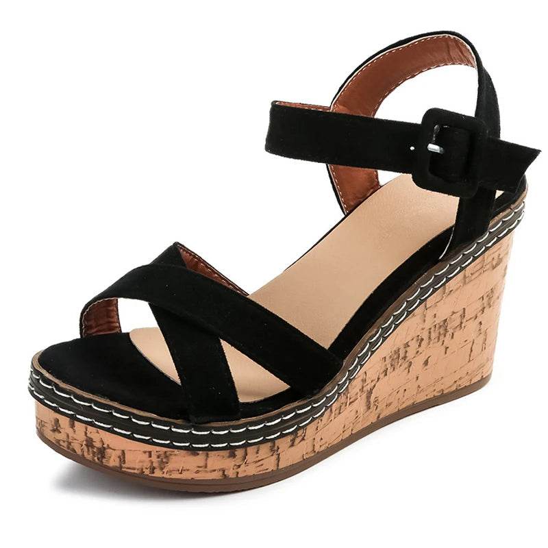 Super High Heel Peep Toe Wedge Sandals – 10cm Platform, Buckle Strap, Summer Fashion Shoes - Stylemein