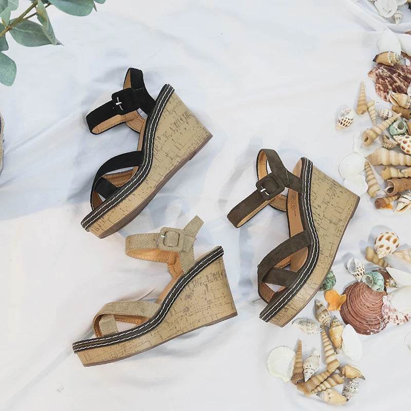 Super High Heel Peep Toe Wedge Sandals – 10cm Platform, Buckle Strap, Summer Fashion Shoes - Stylemein